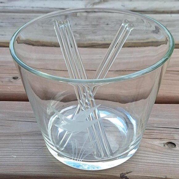 Vintage Etched Glass Duck Ice Bucket with Stir Sticks MCM Barware crystal look - Picture 1 of 2